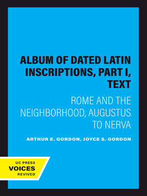 cover image of Album of Dated Latin Inscriptions, Part I, Text